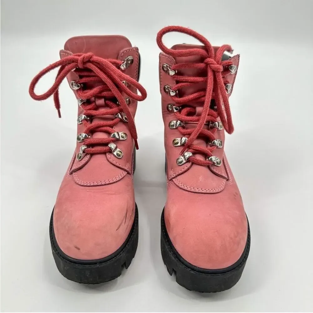 Acne Studios Telde Pink Calfskin Chunky Platform Hiking Lug Boots 35